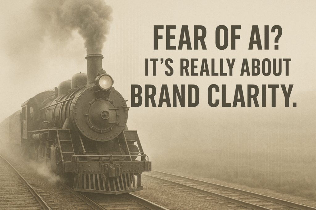 Early 20th-century photo of a train arriving at a station, symbolizing early tech fear and AI adoption in nonprofits.